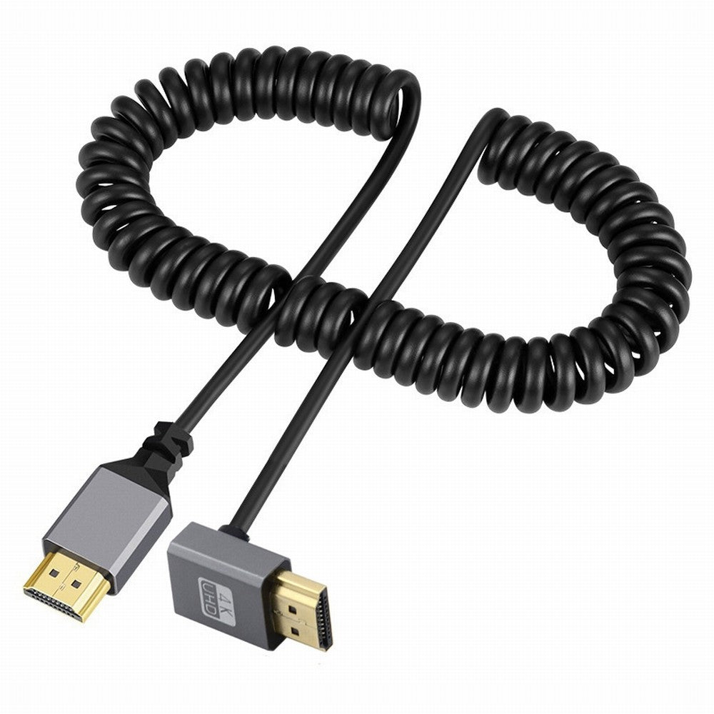 Chenyang HDMI 2.0 Male to HDMI Male 4K 60hz Stretch Coiled Cable Up Angled 90 Degree for HDTV Computer Laptop Monitor HD-035-UP