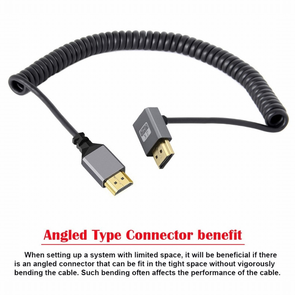 Chenyang HDMI 2.0 Male to HDMI Male 4K 60hz Stretch Coiled Cable Up Angled 90 Degree for HDTV Computer Laptop Monitor HD-035-UP