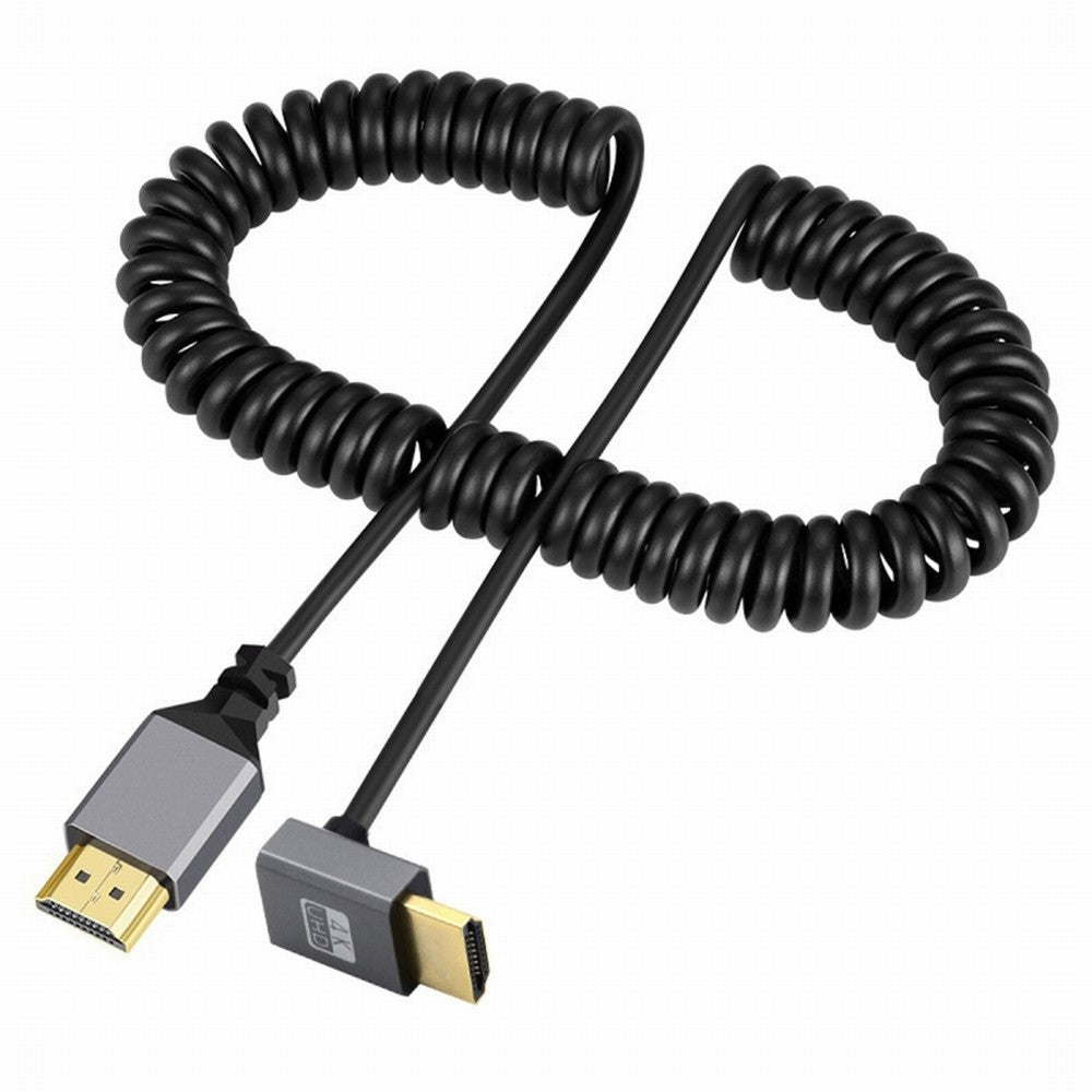 Chenyang HDMI 2.0 Male to HDMI Male 4K 60hz Stretch Coiled Cable Down Angled 90 Degree for HDTV Computer Laptop Monitor HD-035-DN