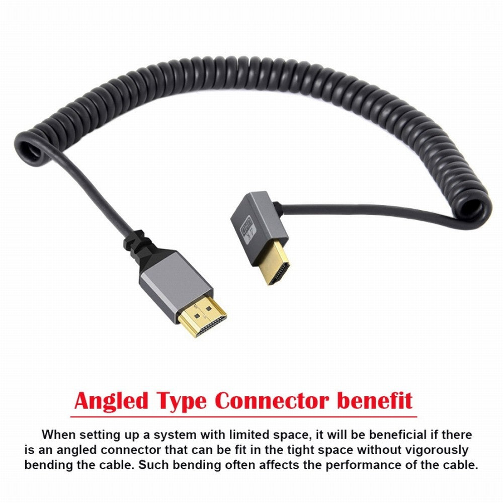 Chenyang HDMI 2.0 Male to HDMI Male 4K 60hz Stretch Coiled Cable Down Angled 90 Degree for HDTV Computer Laptop Monitor HD-035-DN