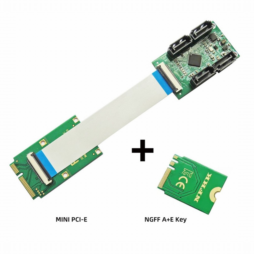 Chenyang Mini PCI-E PCI Express & NGFF A+E Key to SATA 3.0 Four Ports Adapter Cable 6Gbps Hard Drive Extension Card for SSD SA-064