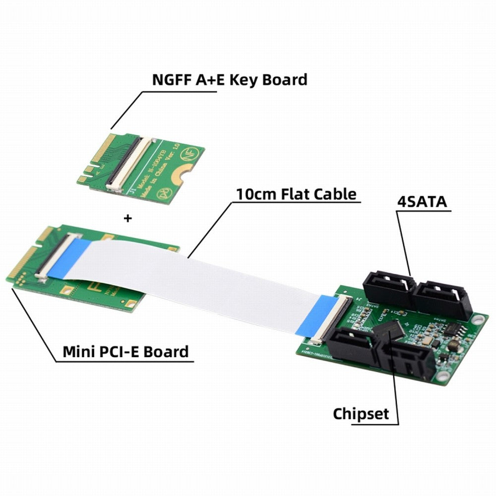 Chenyang Mini PCI-E PCI Express & NGFF A+E Key to SATA 3.0 Four Ports Adapter Cable 6Gbps Hard Drive Extension Card for SSD SA-064