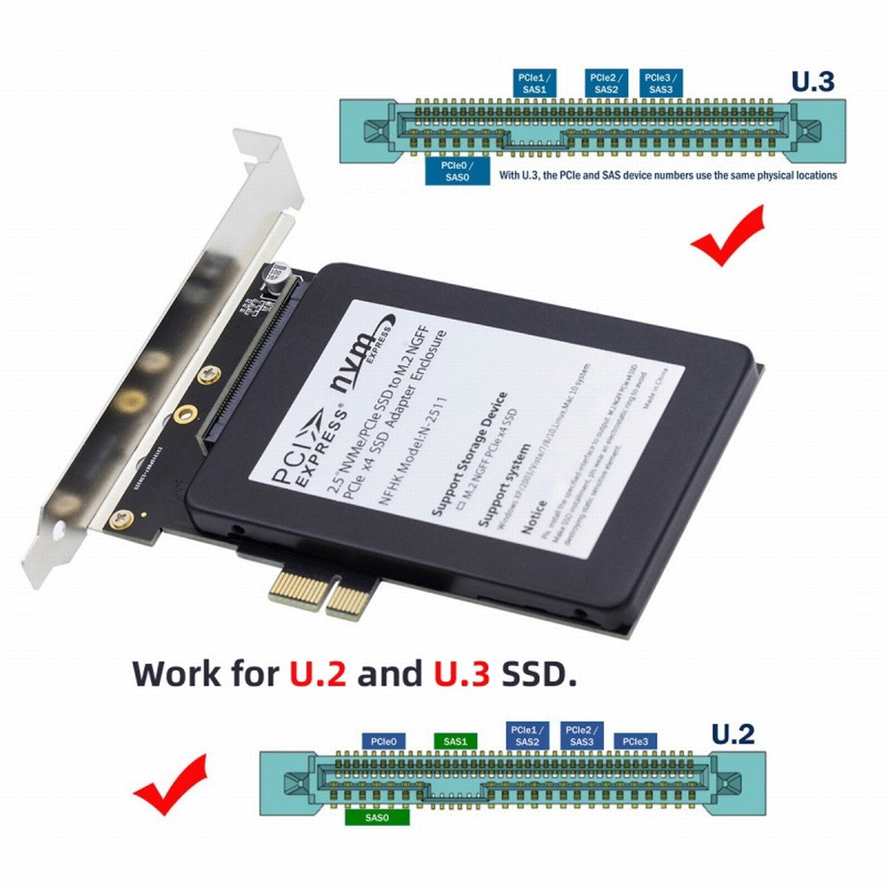 Chenyang PCI-E 4.0 X1 Lane to U.2 U.3 Kit SFF-8639 Host Adapter for Motherboard PM1735 NVMe PCIe SSD SA-093