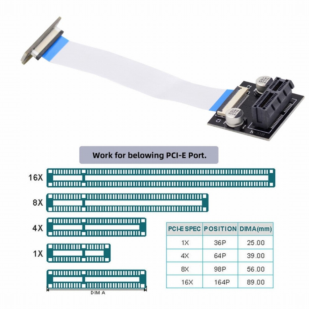 Chenyang Low Profile PCI-E Express 1X Slot Riser Card Extender Extension Ribbon Flex Relocate Cable 10cm 90 Degree Angled EP-017