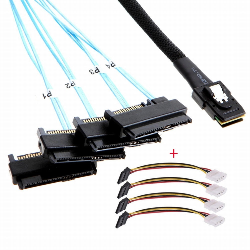 Chenyang Internal 36 Pin Mini SAS SFF-8087 Host to 4 SFF-8482 Target SAS Disk IDE Power Cable 100cm SF-002-1.0M