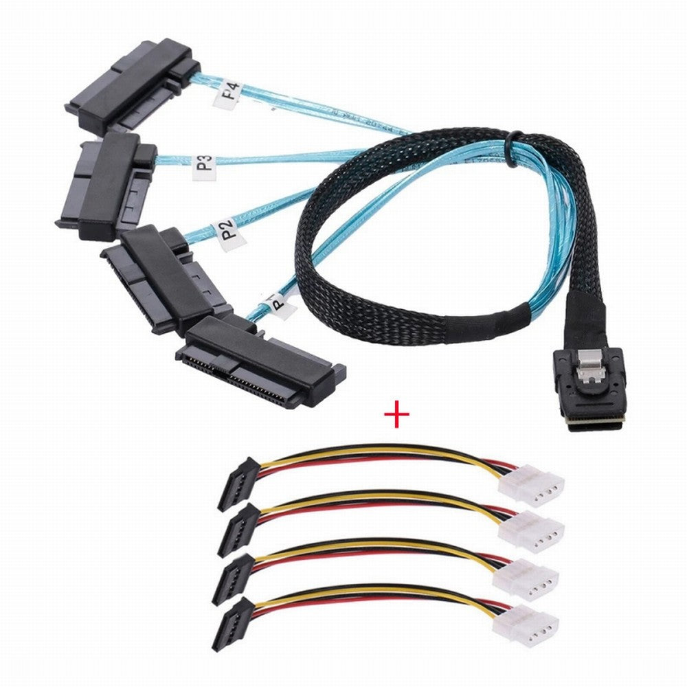 Chenyang Internal 36 Pin Mini SAS SFF-8087 Host to 4 SFF-8482 Target SAS Disk IDE Power Cable 100cm SF-002-1.0M