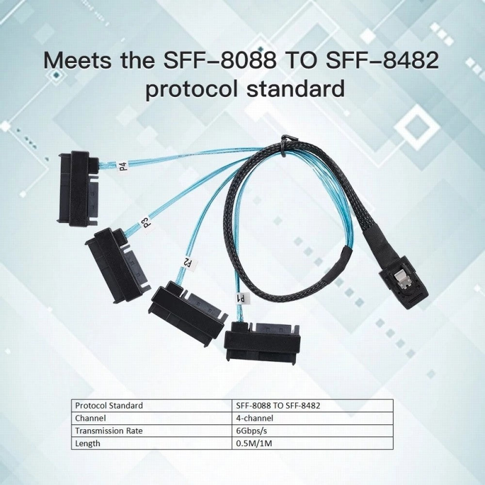 Chenyang Internal 36 Pin Mini SAS SFF-8087 Host to 4 SFF-8482 Target SAS Disk IDE Power Cable 100cm SF-002-1.0M