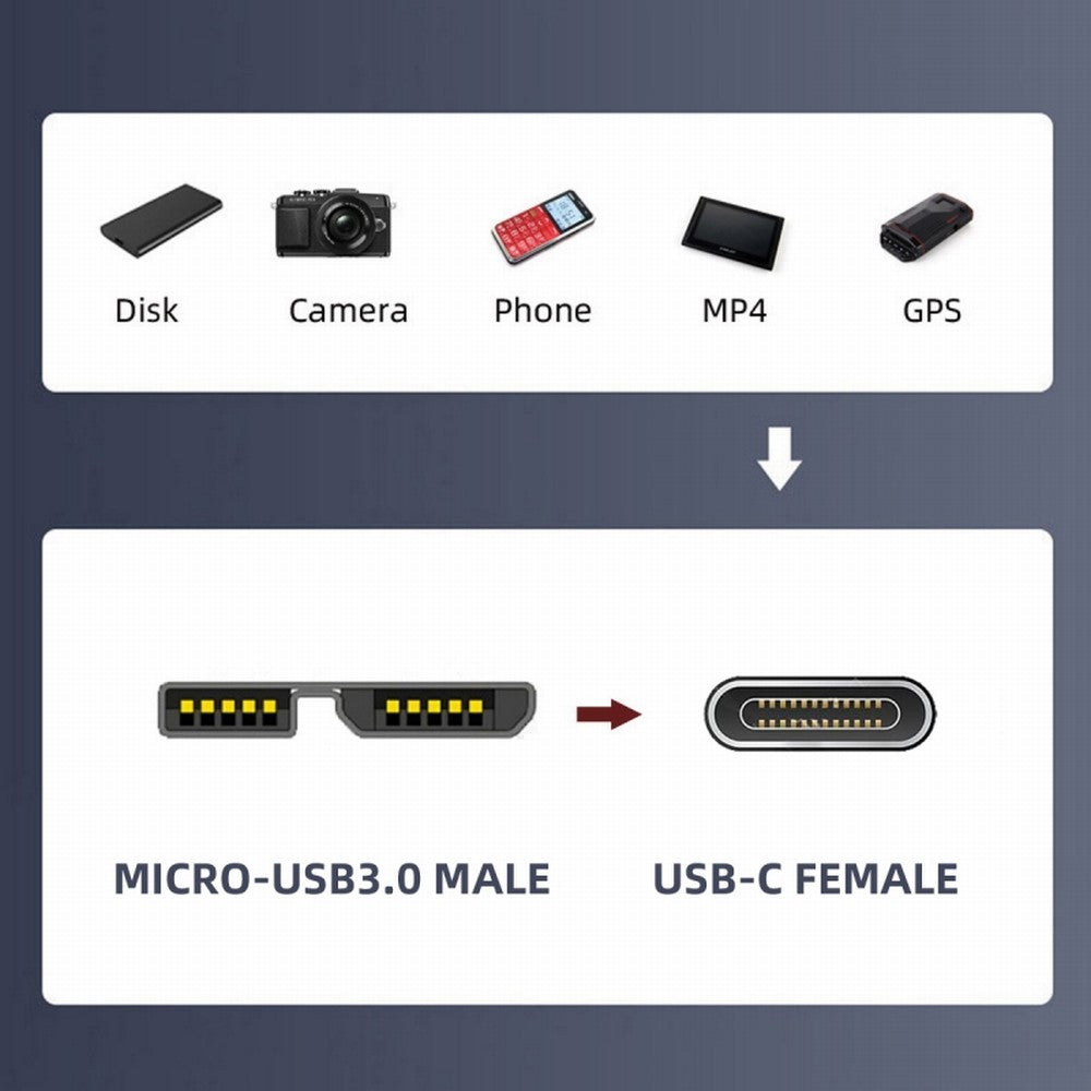 Chenyang USB-C USB 3.1 Type C Female to Micro USB 3.0 Male Data Adapter 10Gbps Data Power with Chain for Laptop SSD Disk UC-082-MMCC