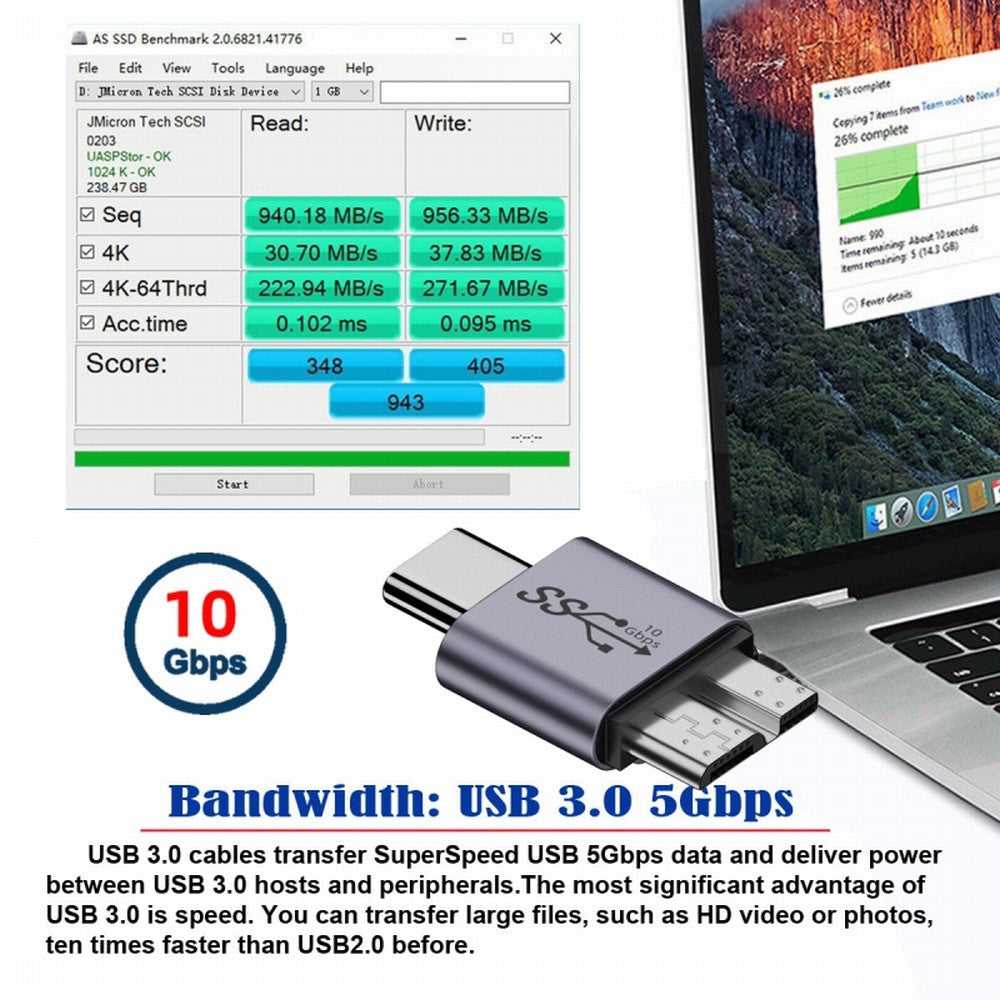 Chenyang USB-C USB 3.1 Type C Male to Micro USB 3.0 Male Data Adapter 10Gbps Data Power for Laptop SSD Disk UC-082-MMCM