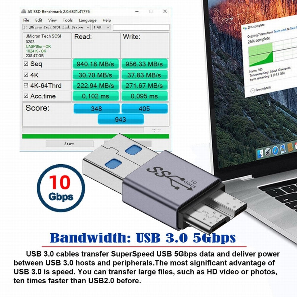 Chenyang USB-C USB 3.1 Type A Male to Micro USB 3.0 Male Data Adapter 10Gbps Data Power for Laptop SSD Disk UC-082-MMAM