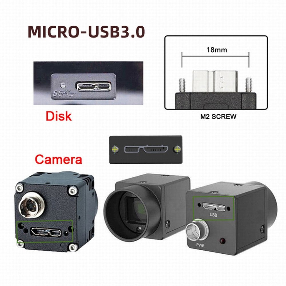 Chenyang 5Gbps USB-C Type-C Host to Micro USB3.0 Screw Mount 90 Degree Left Angled for Industrial Camera Storage UC-105-LE