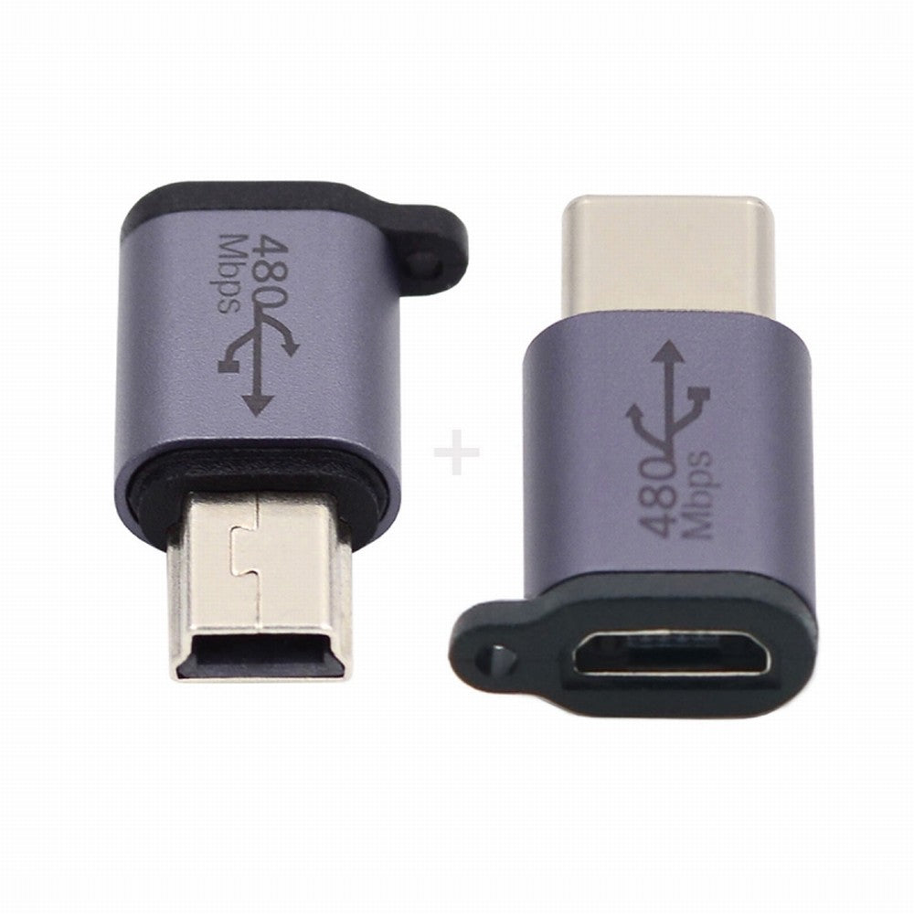 Chenyang 2pcs/lot USB2.0 Micro Female to Mini USB Type-C USB-C Male Power Adapter 480Mbps Data with Chain Holes UC-091-MF