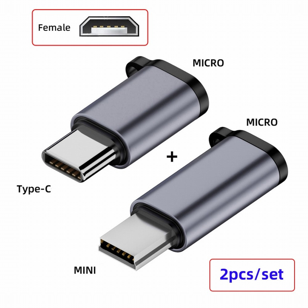 Chenyang 2pcs/lot USB2.0 Micro Female to Mini USB Type-C USB-C Male Power Adapter 480Mbps Data with Chain Holes UC-091-MF