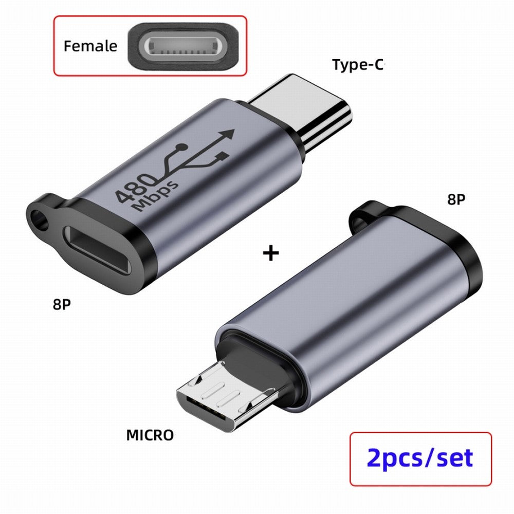 Chenyang 2pcs/lot USB2.0 8P Female to Micro USB Type-C USB-C Male Power Adapter 480Mbps Data with Chain Holes UC-091-LF