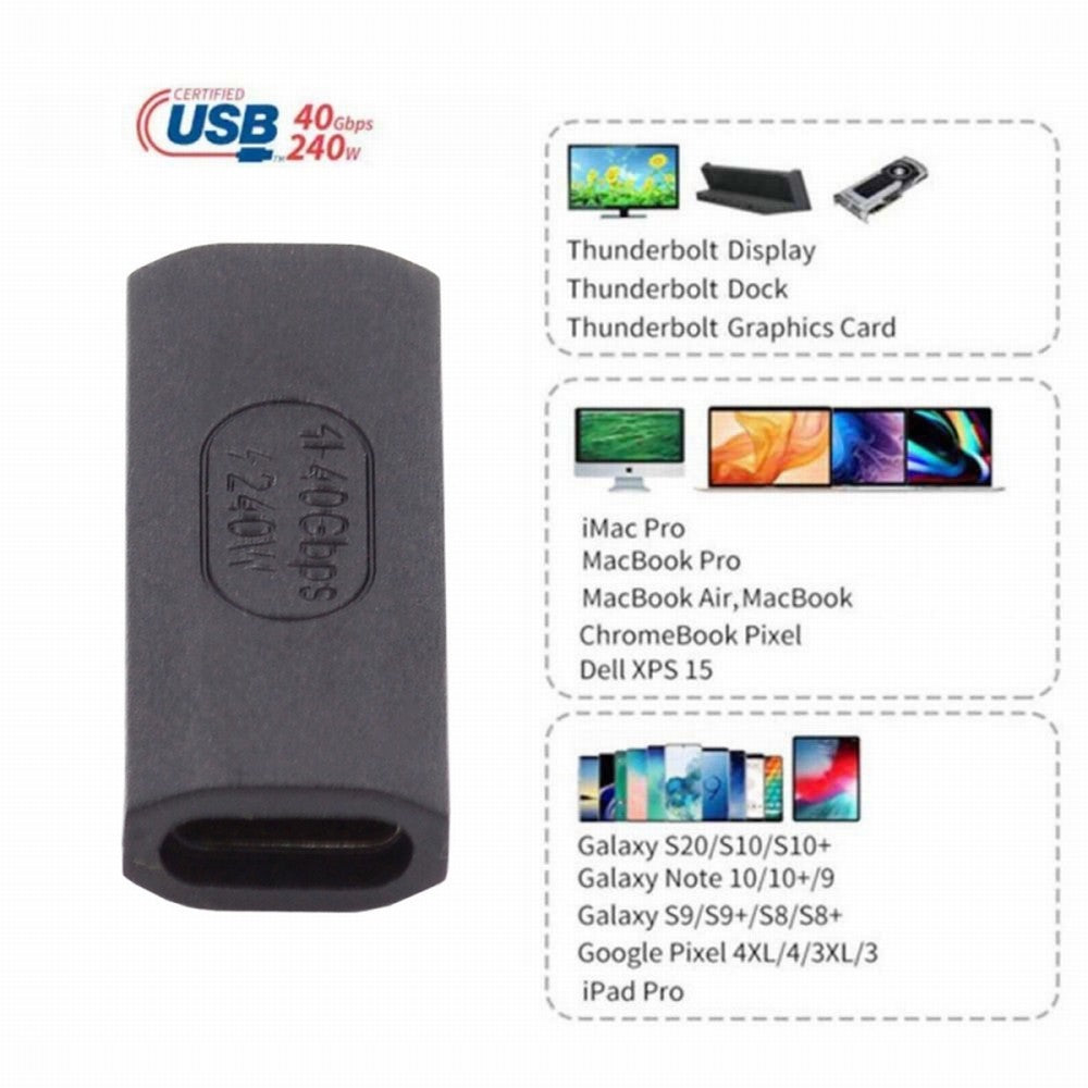 Chenyang USB4 Type C Female to Female Extension 240W Power 40Gbps Data 8K Video Extender Adapter for NS Phone Laptop UC-103-FF