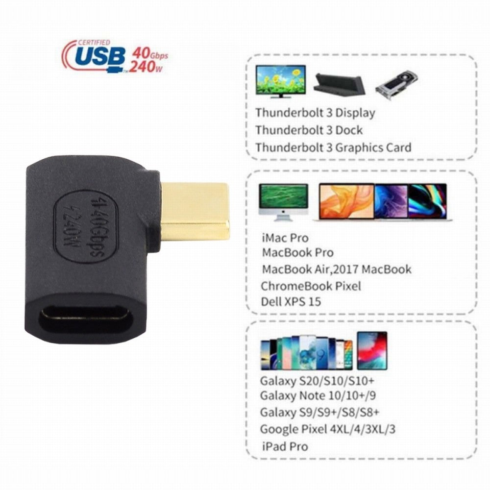 Chenyang USB4 Type C Male to Female Extension 240W Power 40Gbps Data 8K Video Adapter Left Right Angled for NS Phone Laptop UC-103-RI