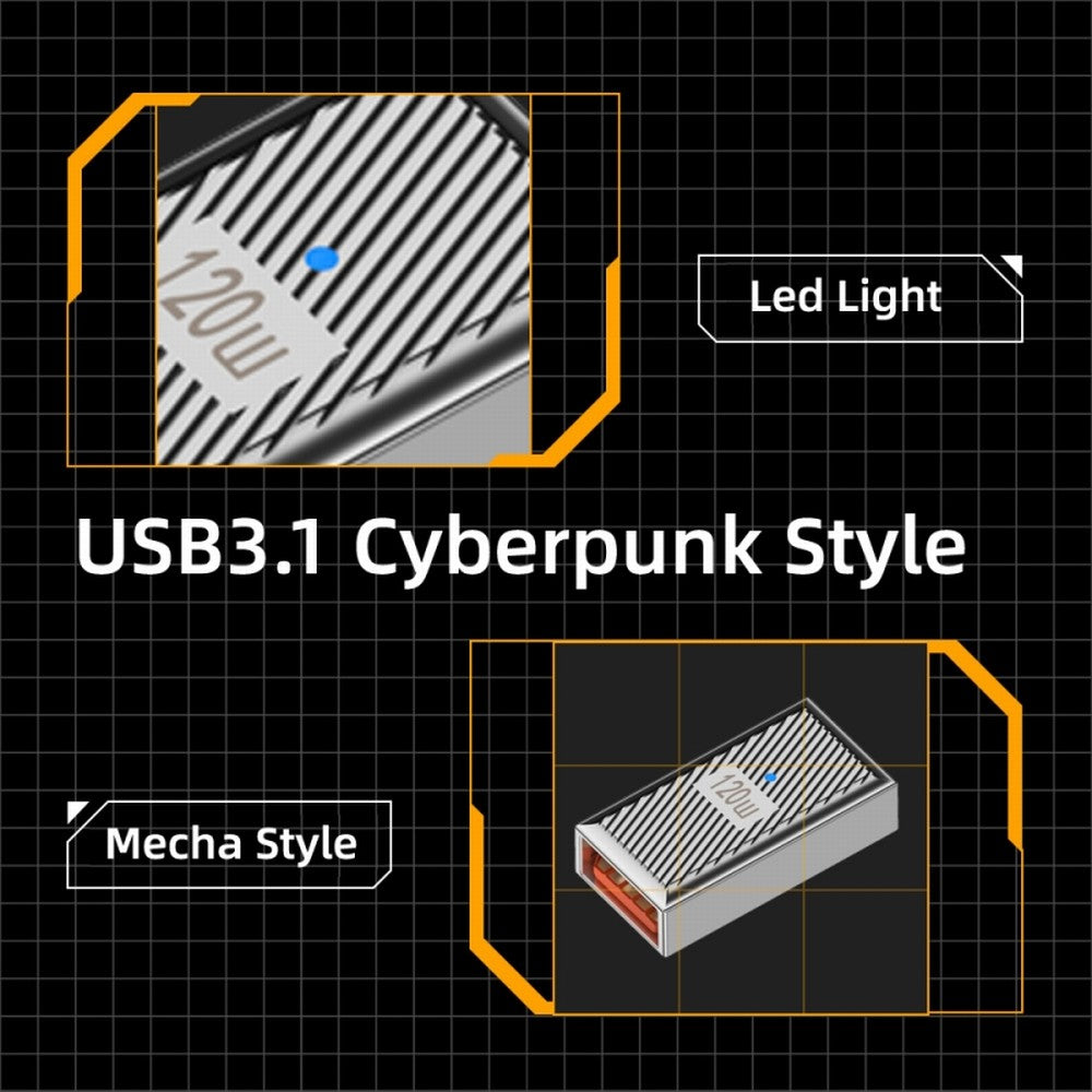 Chenyang USB-C USB 3.1 Type C Male to USB 3.0 A Female 10Gbps OTG Data 120W Power Adapter Alloy Shell Mecha Cyberpunk Style UC-017-SL