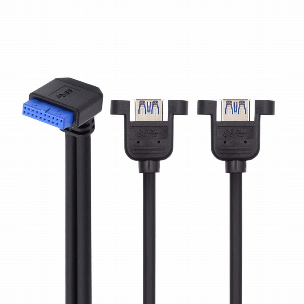 Chenyang Up Angled 19/20Pin Header to USB 3.0 Dual Ports Female Screw Mount Type Cable 90 Degree 5Gbps U3-088-UP