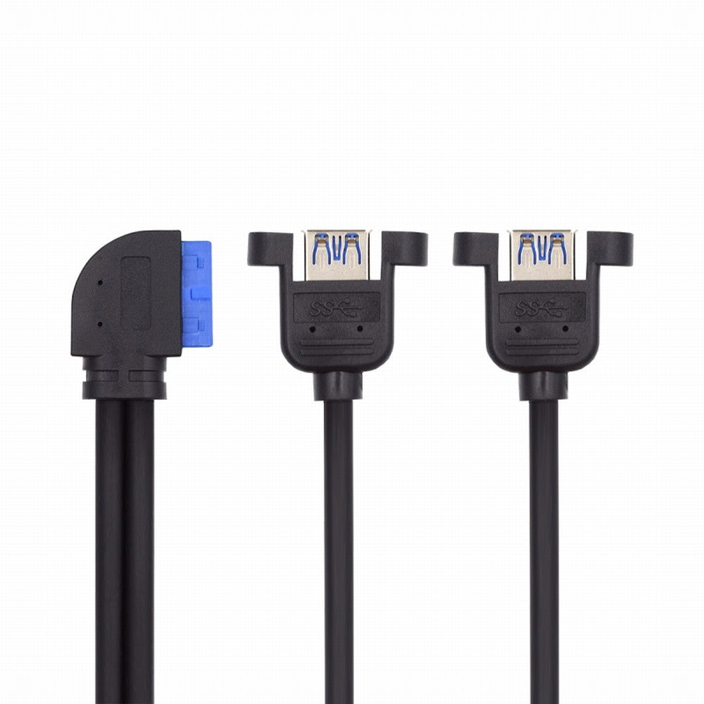 Chenyang Left Angled 19/20Pin Header to USB 3.0 Dual Ports Female Screw Mount Type Cable 90 Degree 5Gbps U3-088-LE