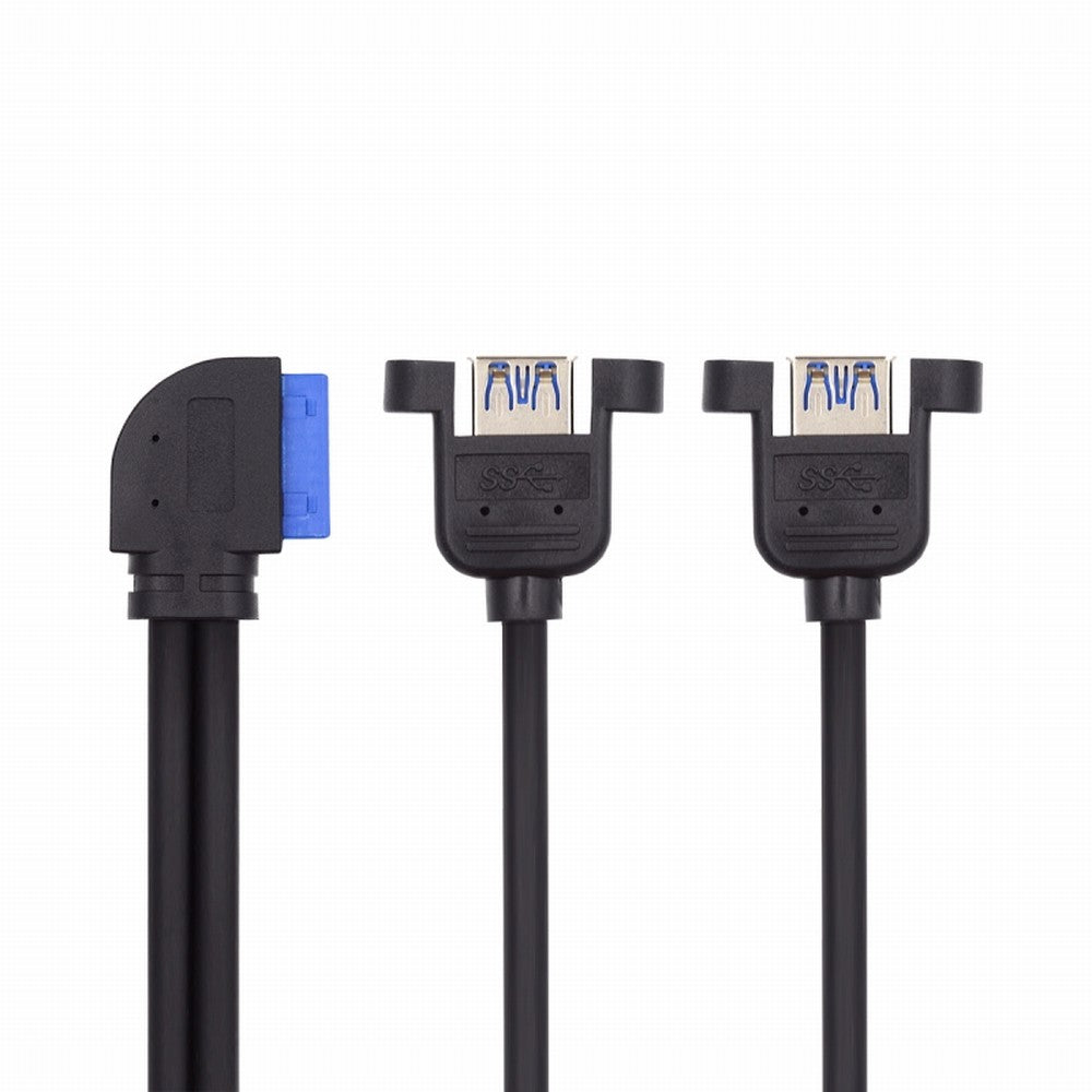 Chenyang Right Angled 19/20Pin Header to USB 3.0 Dual Ports Female Screw Mount Type Cable 90 Degree 5Gbps U3-088-RI