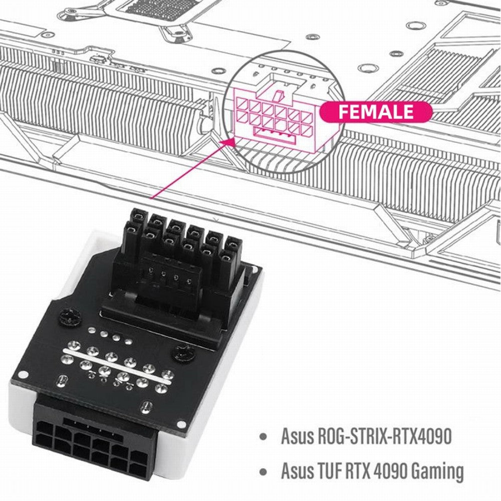 Chenyang 12VHPWR ATX3.0 PCI-E 5.0 Power Modular Male to Female Adapter Extension Down Angled 90 Degree for 3080 3090TI PSU 16Pin 12+4P Graphics Card PW-047-DN