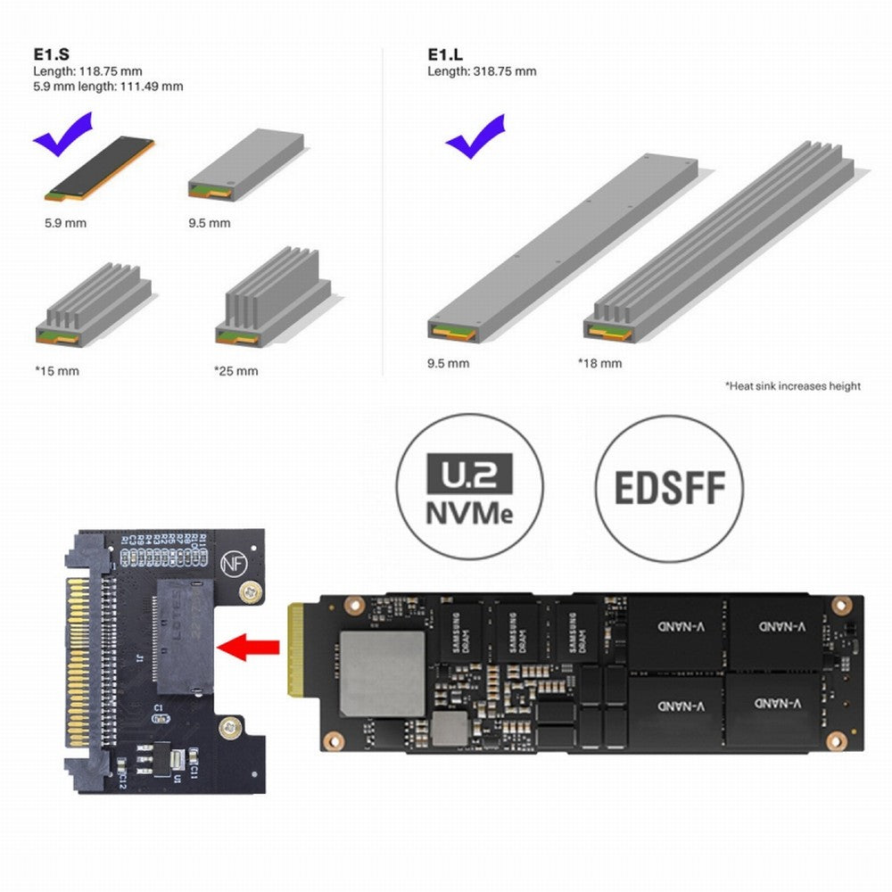 Chenyang U.2 SFF-8639 Host Adapter to NVMe Ruler 1U GEN-Z EDSFF 1C 4X Short SSD P4511 E1.S Carrier Adapter SF-072-1C