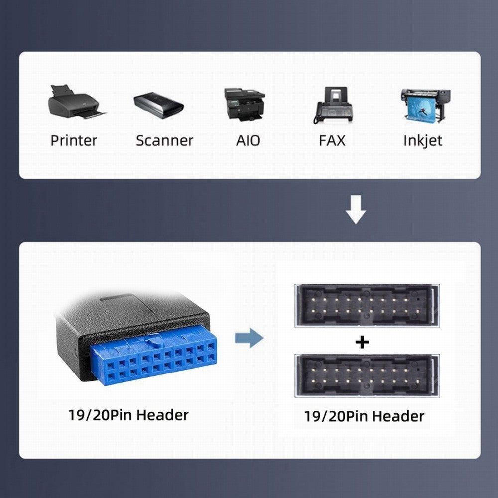 Chenyang Single 19/20Pin Header to USB 3.0 19/20Pin Dual Ports Female PCBA Type Adapter Splitter HUB 5Gbps U3-084-AF