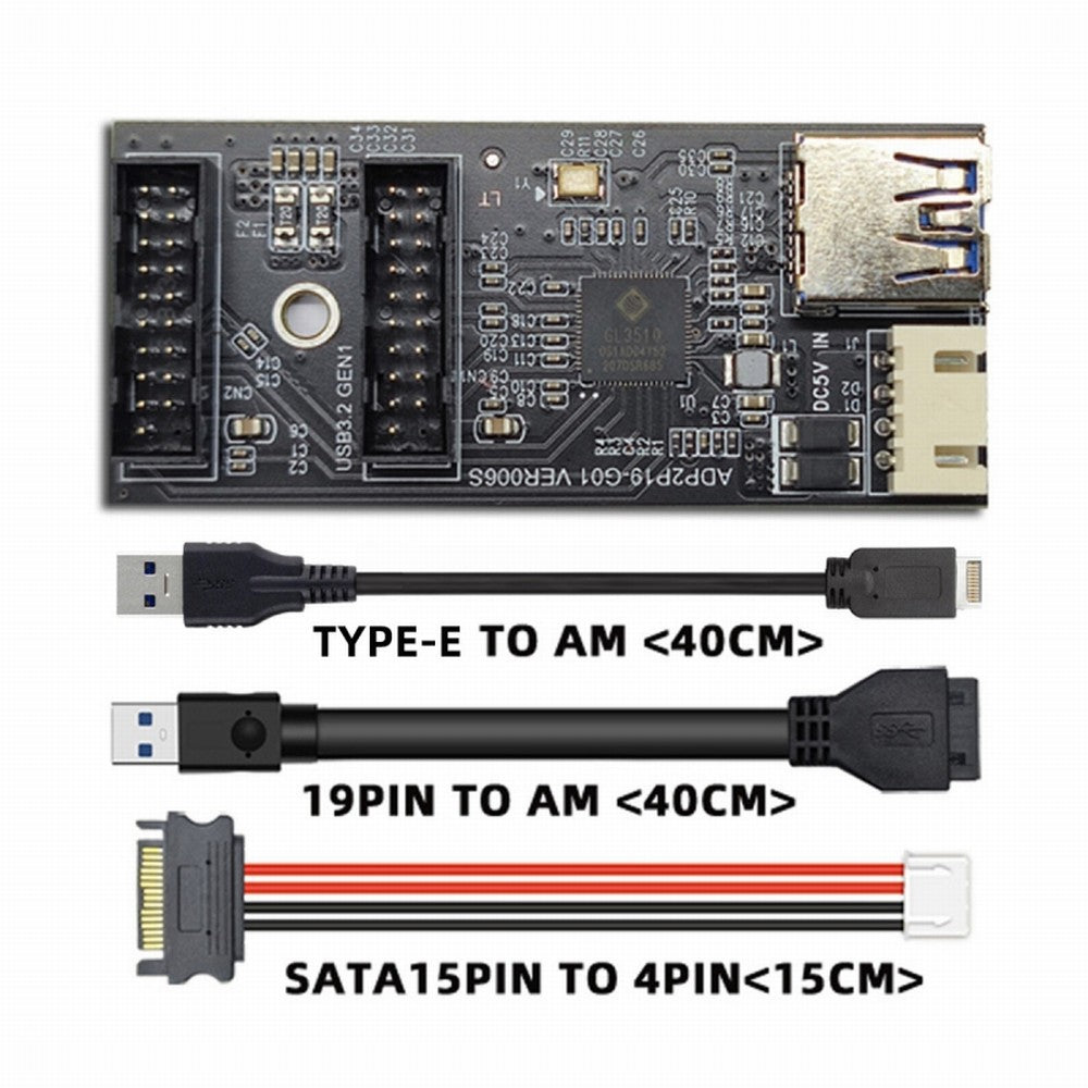 Chenyang Type-E or 19/20Pin Header to USB 3.0 19/20Pin Dual Ports Female PCBA Type Adapter Splitter HUB 5Gbps U3-084-AF+UC-117