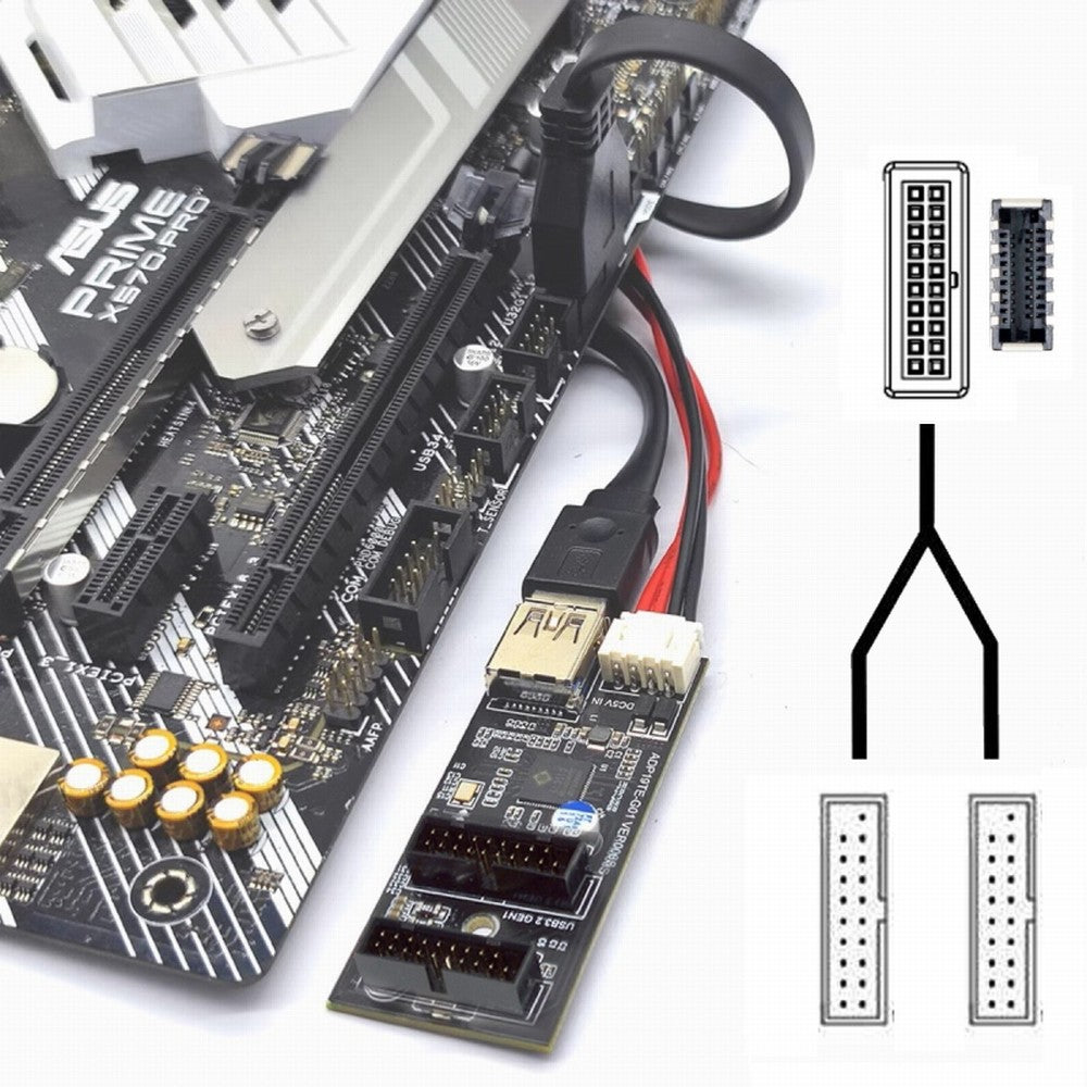 Chenyang Type-E or 19/20Pin Header to USB 3.0 19/20Pin Dual Ports Female PCBA Type Adapter Splitter HUB 5Gbps U3-084-AF+UC-117