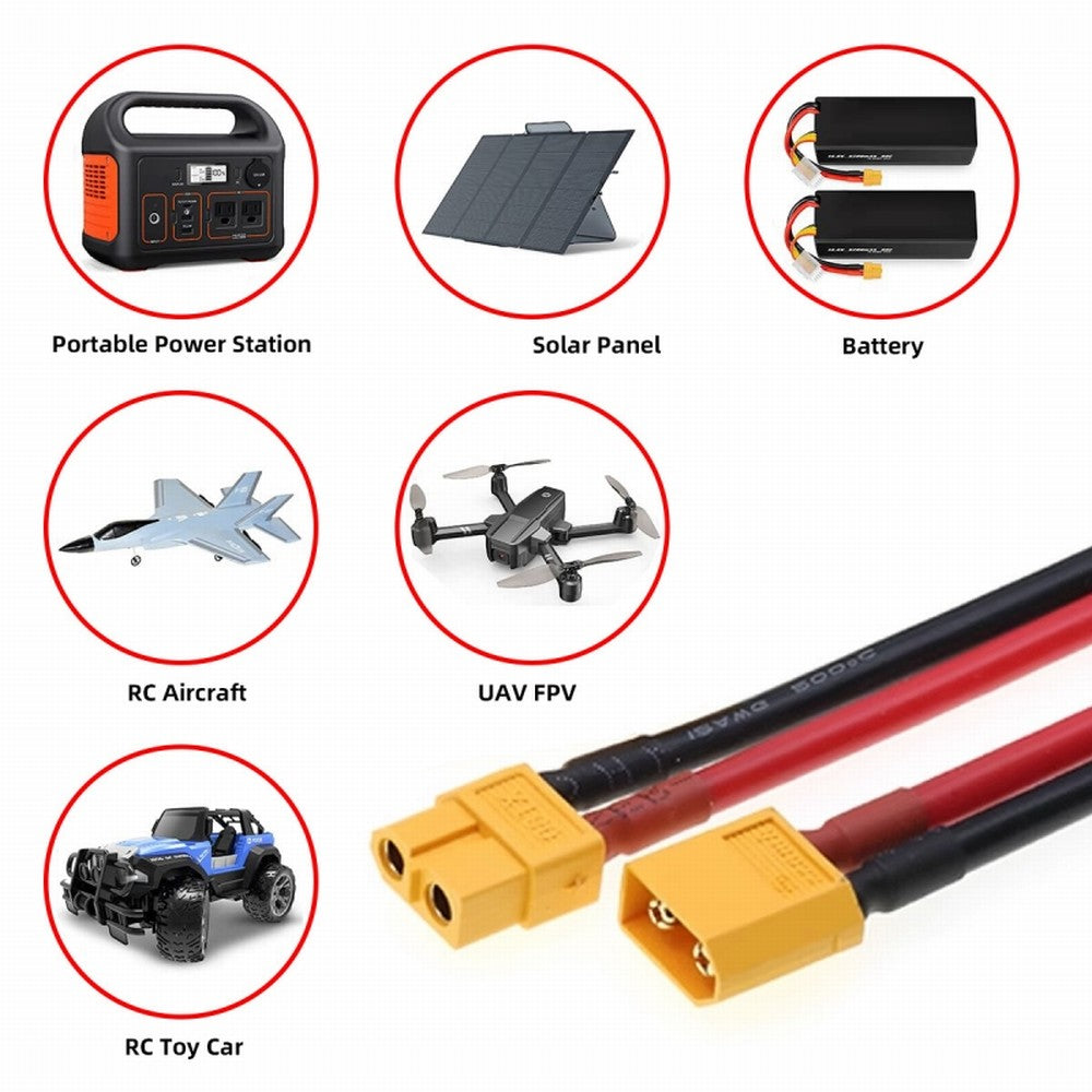 Chenyang XT60 Male to Female 12AWG Extension Cable Connector for RC Battery Portable Power Station Solar Panel PW-052-MF