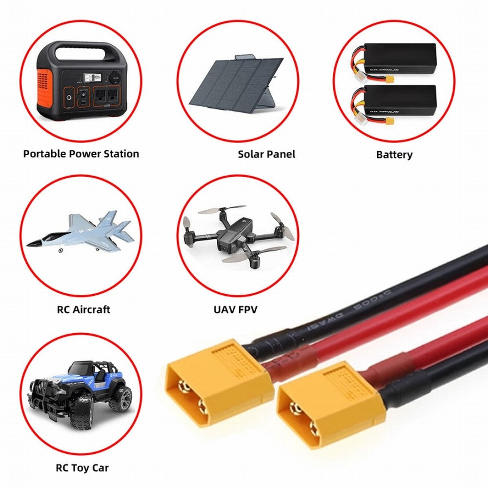 Chenyang XT60 Male to Male 12AWG Extension Cable Connector for RC Battery Portable Power Station Solar Panel PW-052-MM