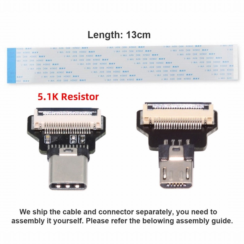 Chenyang OTG USB-C Type-C Male Host to 5Pin Micro USB 2.0 Male Target Data Flat Slim FPC Cable 13cm for FPV Disk Phone Laptop UC-019-MM