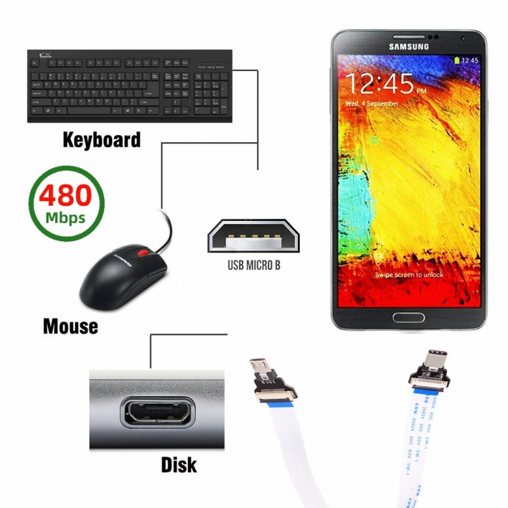 Chenyang OTG USB-C Type-C Male Host to 5Pin Micro USB 2.0 Male Target Data Flat Slim FPC Cable 13cm for FPV Disk Phone Laptop UC-019-MM