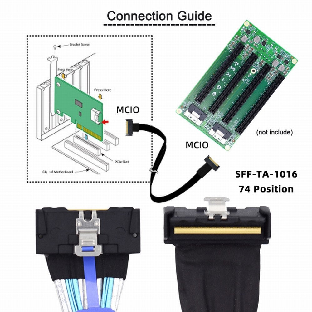 Chenyang PCI-E 5.0 Mini Cool Edge IO MCIO Angled PCI-E 8i 74Pin Male to MCIO 74Pin Male Extender Cable 35cm SF-063-UP