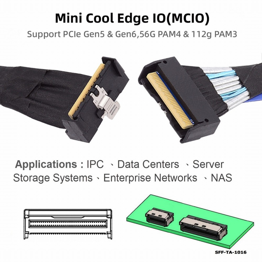 Chenyang PCI-E 5.0 Mini Cool Edge IO MCIO Angled PCI-E 8i 74Pin Male to MCIO 74Pin Male Extender Cable 35cm SF-063-UP