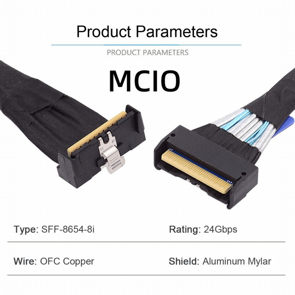 Chenyang PCI-E 5.0 Mini Cool Edge IO MCIO Angled PCI-E 8i 74Pin Male to MCIO 74Pin Male Extender Cable 35cm SF-063-UP