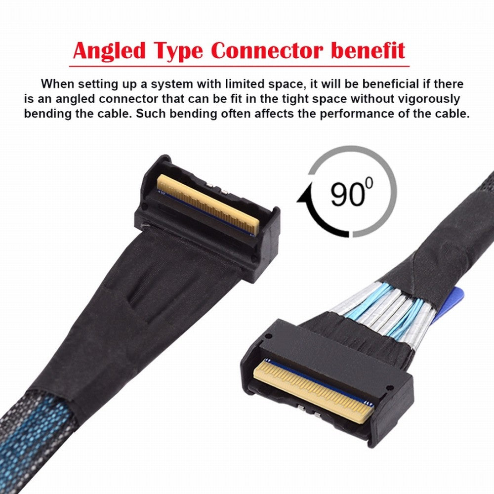 Chenyang PCI-E 5.0 Mini Cool Edge IO MCIO Angled PCI-E 8i 74Pin Male to MCIO 74Pin Male Extender Cable 35cm SF-063-UP