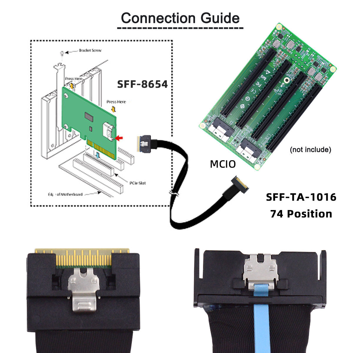 Chenyang PCI-E 5.0 Mini Cool Edge IO MCIO PCI-E 8i 74Pin Male to Slimline SFF-8654 SAS 4.0 74Pin Male Extender Cable 50cm SF-075-BK