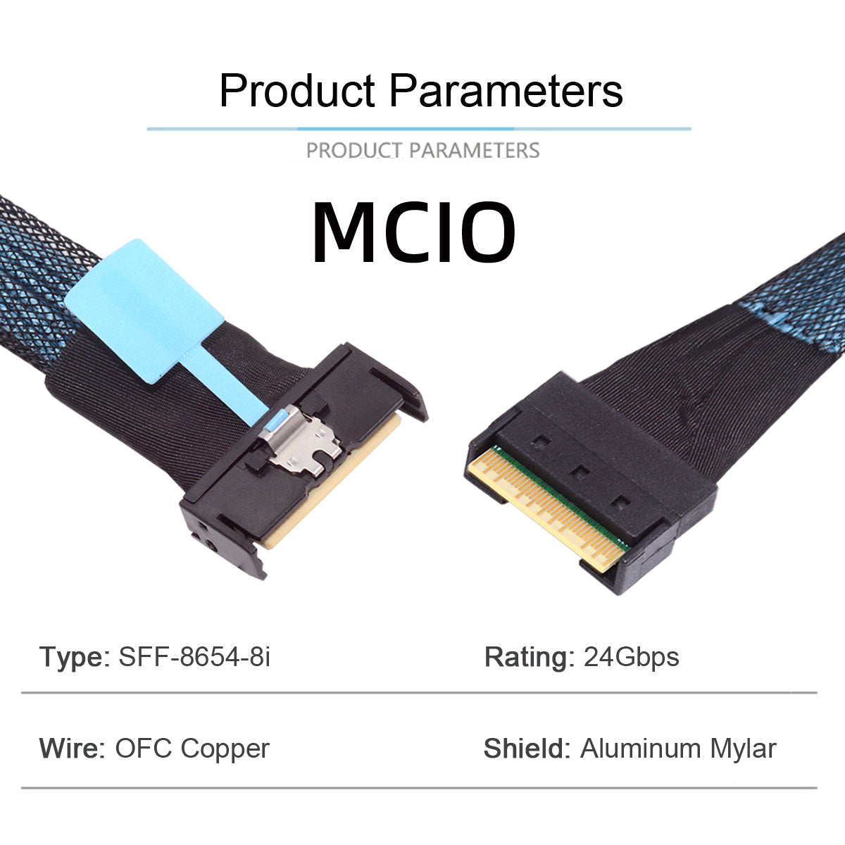 Chenyang PCI-E 5.0 Mini Cool Edge IO MCIO PCI-E 8i 74Pin Male to Slimline SFF-8654 SAS 4.0 74Pin Male Extender Cable 50cm SF-075-BK