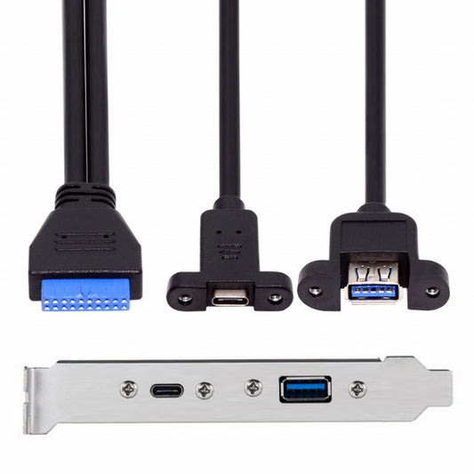 Chenyang USB3.0 Motherboard 19/20Pin to USB-C Type-C & USB 3.0 Dual Ports Female PCI-E Back Panel 5Gbps Cable UC-020-AC