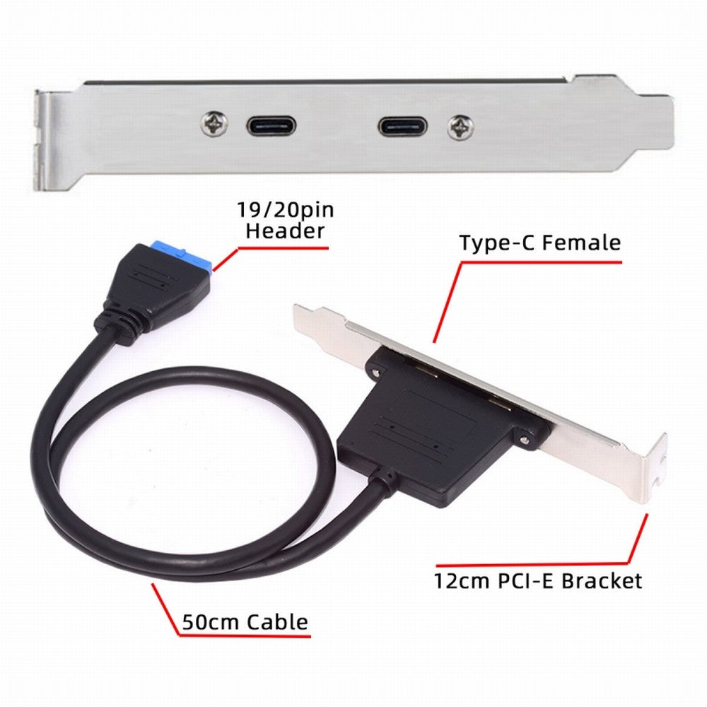 Chenyang USB3.0 Motherboard 19/20Pin to USB-C Type-C Dual Ports Female PCI-E Back Panel 5Gbps Cable UC-020-CC