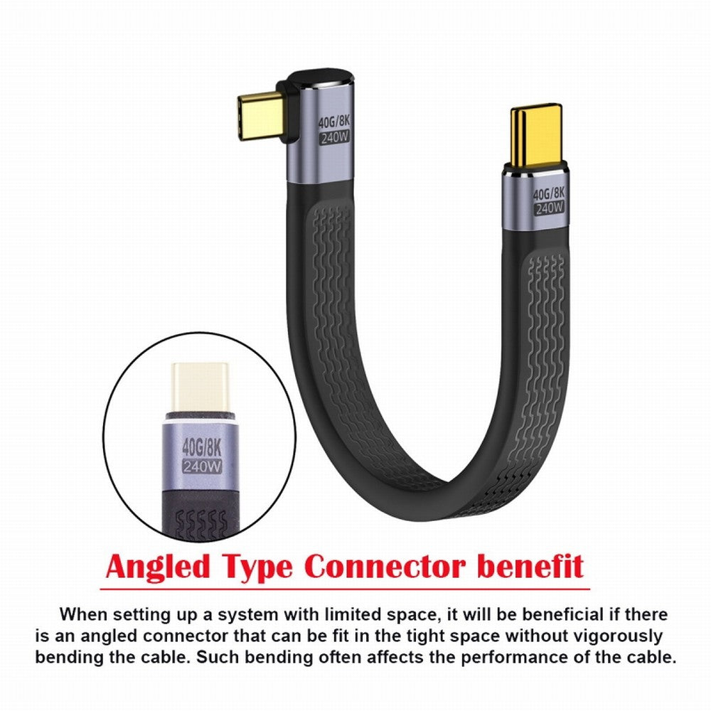 Chenyang Right Angled 240W Type-C USB-C Male to Male USB4 40Gbps 100W 8K Flat Slim FPC Data Cable for Laptop Phone 13cm UC-002-0.13R