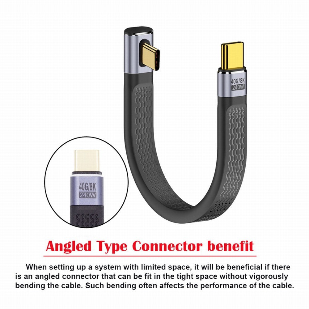 Chenyang Low Profile Angled 240W Type-C USB-C Male to Male USB4 40Gbps 100W 8K Flat Slim FPC Data Cable for Laptop Phone 13cm UC-002-0.13L