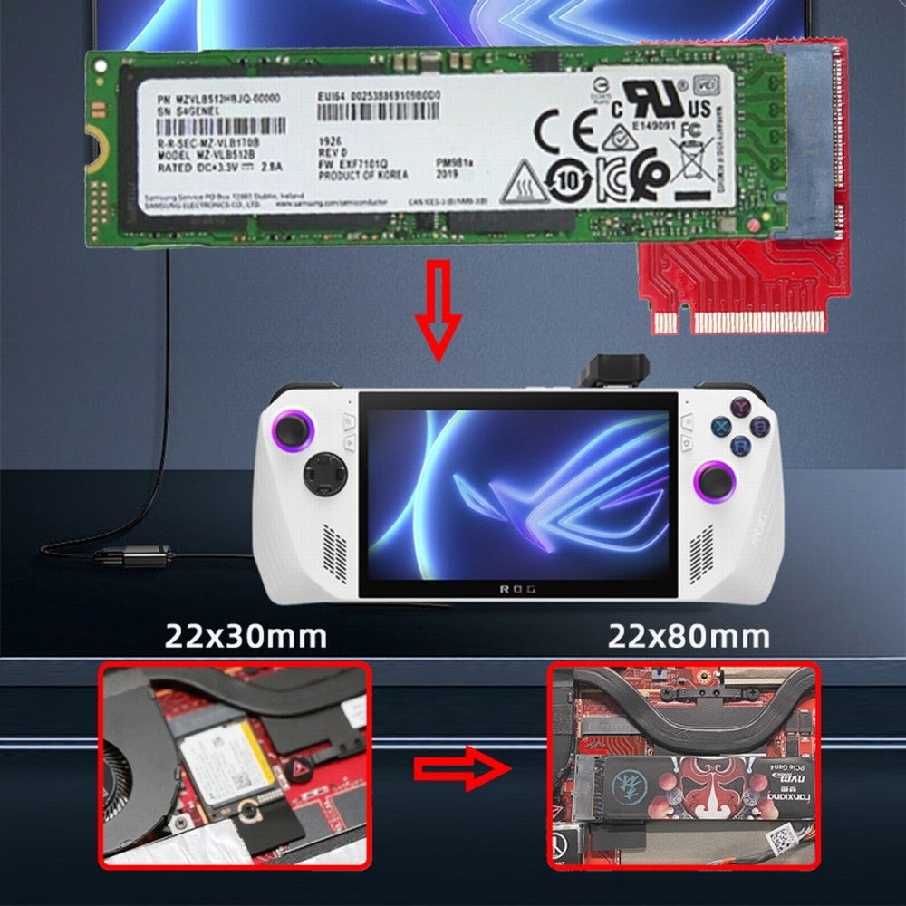 Chenyang NVME M-Key 22x30mm to 22x80mm NGFF Extension SSD Upgrade Adapter Compatible with ROG Ally Gaming EP-022-2230MM