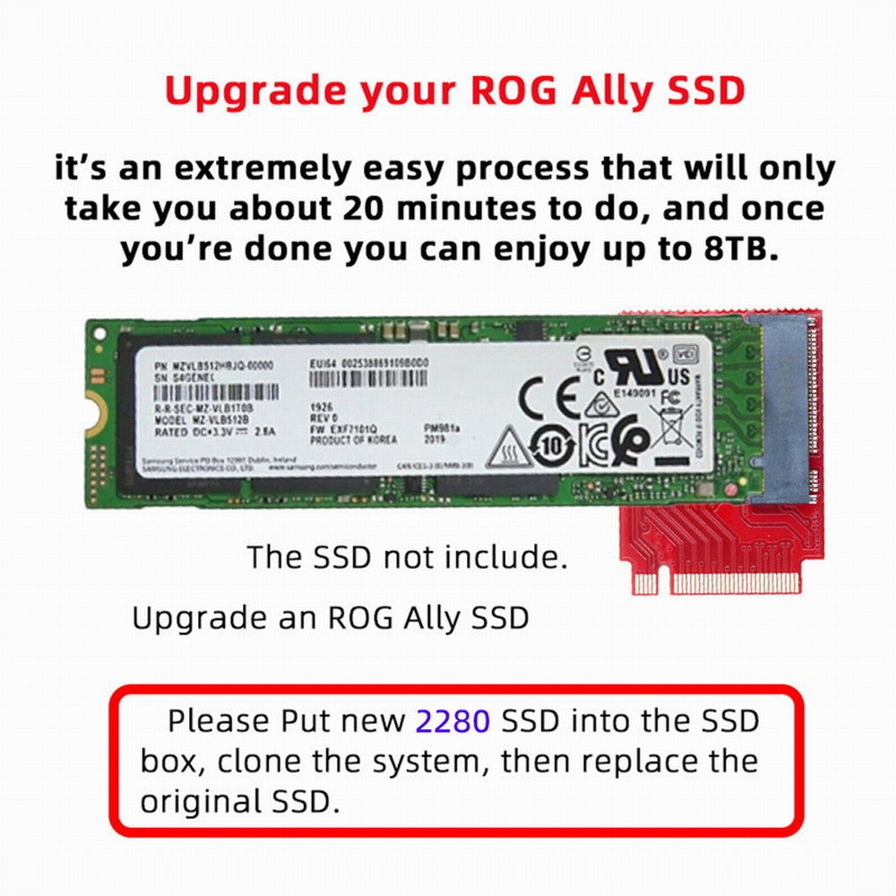 Chenyang NVME M-Key 22x30mm to 22x80mm NGFF Extension SSD Upgrade Adapter Compatible with ROG Ally Gaming EP-022-2230MM