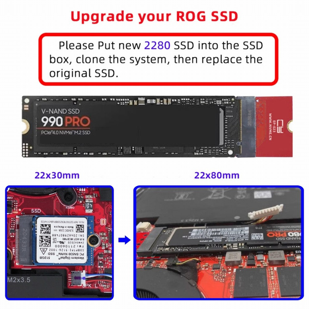 Chenyang NVME M-Key 22x30mm to 22x80mm NGFF Extension SSD Upgrade Adapter Compatible with ROG Flow X13 Gamings Laptop EP-023