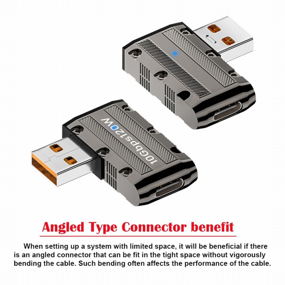 Chenyang USB-C USB 3.1 Type C Female to USB 3.0 Type-A Male 90 Degree Right Angled Flat Type 10Gbps Data 120W Power Adapter Mecha Cyberpunk Style UC-029-TC001