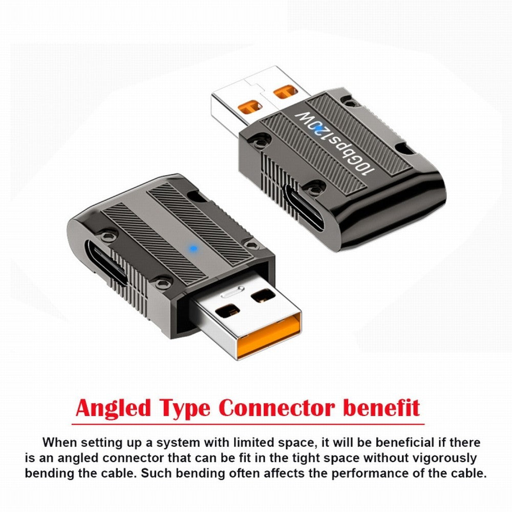 Chenyang USB-C USB 3.1 Type C Female to USB 3.0 Type-A Male 90 Degree Right Angled Slim Type 10Gbps Data 120W Power Adapter Mecha Cyberpunk Style UC-029-TC003