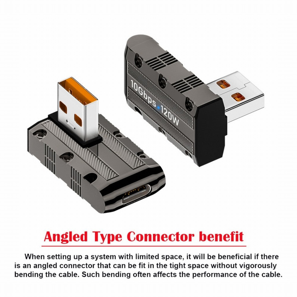 Chenyang USB-C USB 3.1 Type C Female to USB 3.0 Type-A Male 90 Degree Right Angled Low Profile Type 10Gbps Data 120W Power Adapter Mecha Cyberpunk Style UC-029-TC005