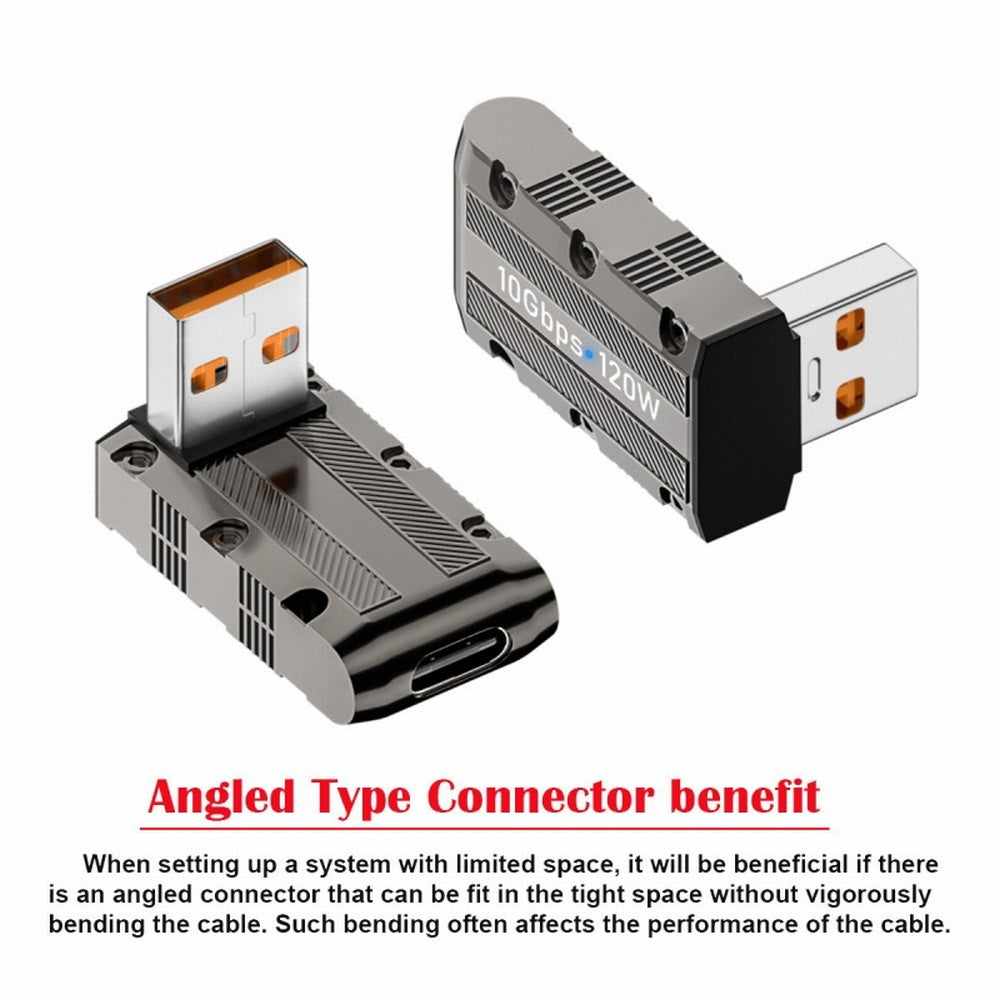 Chenyang USB-C USB 3.1 Type C Female to USB 3.0 Type-A Male 90 Degree Down Angled Low Profile Type 10Gbps Data 120W Power Adapter Mecha Cyberpunk Style UC-029-TC007